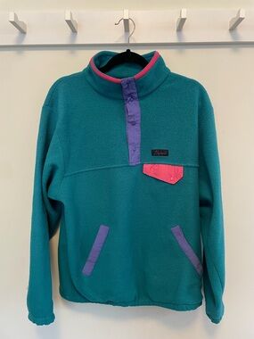 Teal Snap-Placket Fleece Pullover with Pink & Purple Accents